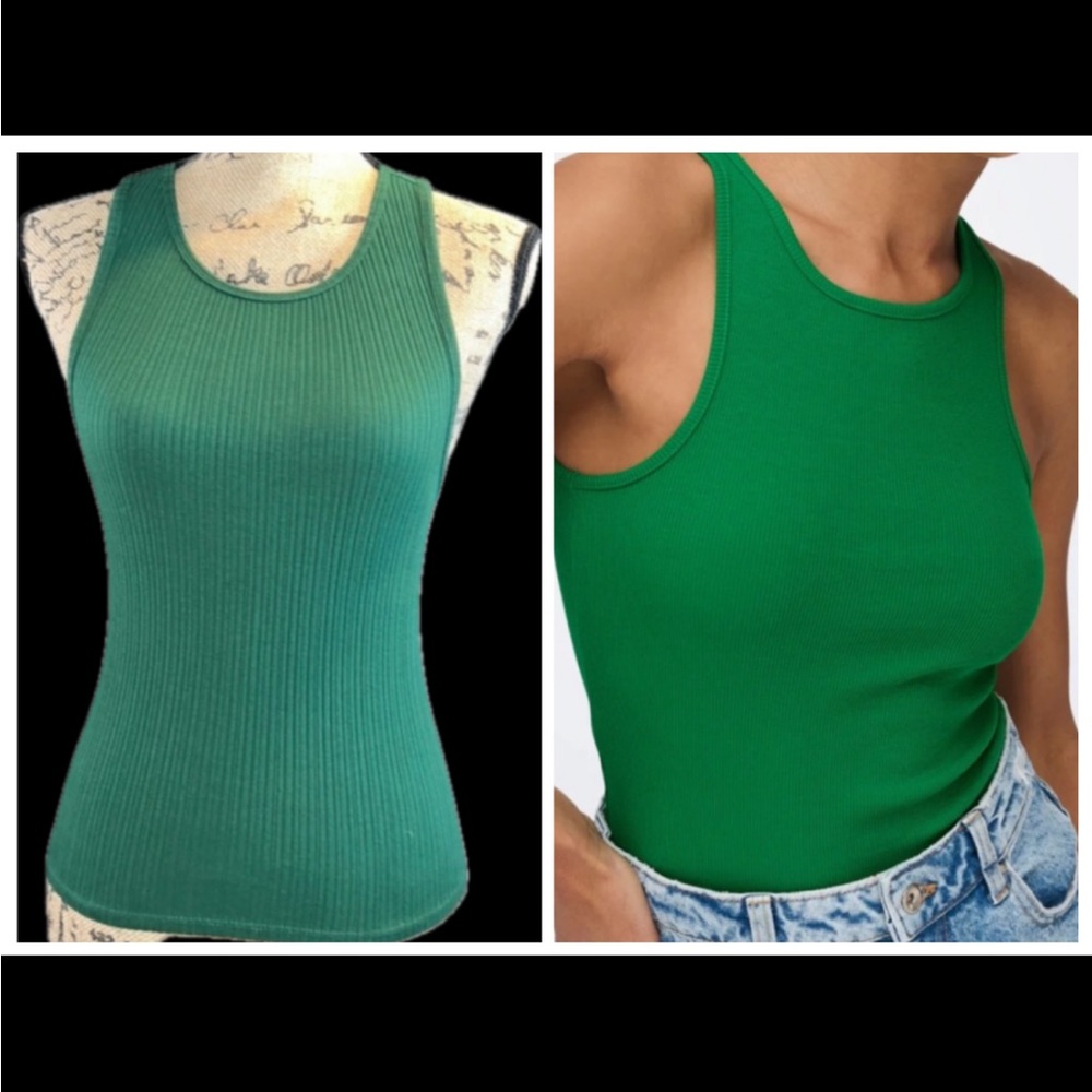Zara Ribbed Emerald Green Knit Racerback Tank Top. EUC.